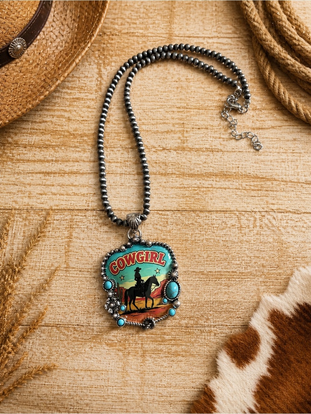 Turquoise Cowgirl Pendant Necklace - Women Jewelry